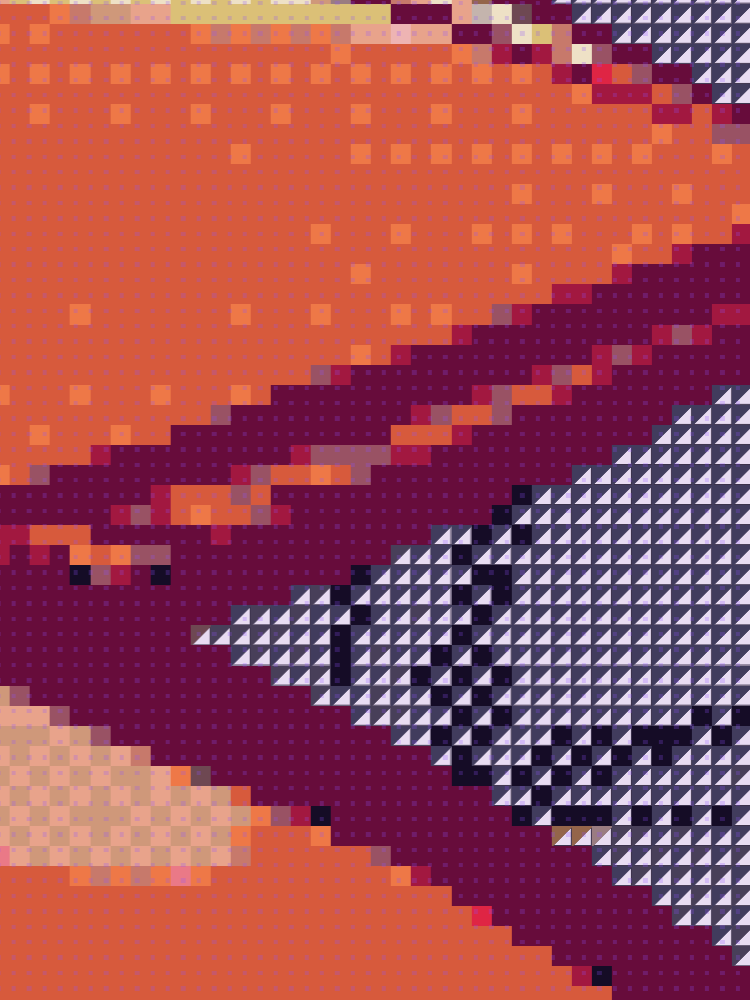 Corner overlay pixels with the underlying artwork visible between them.
