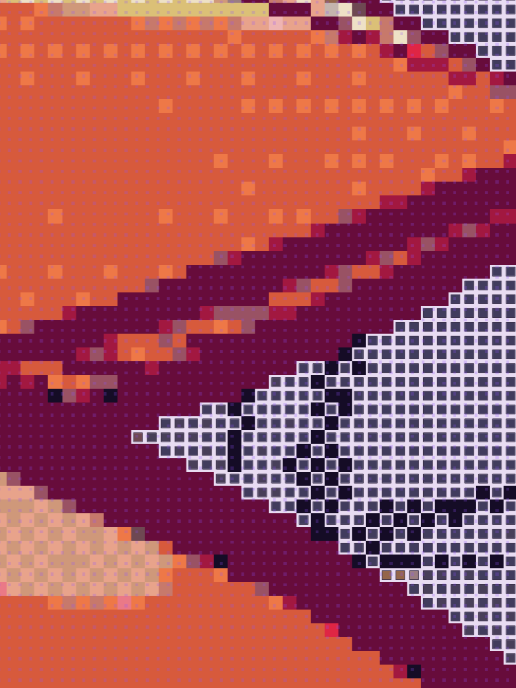 Small overlay pixels with contrast outlines.