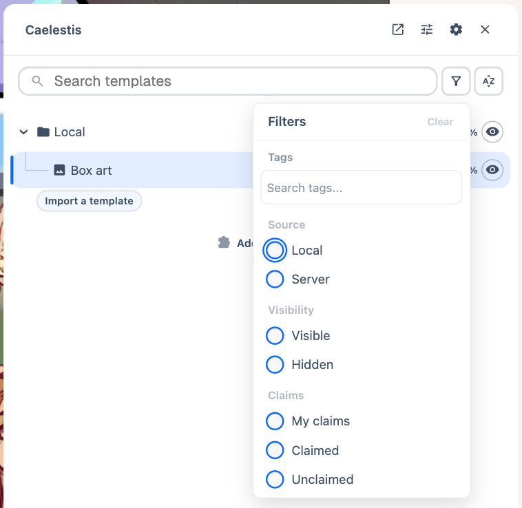 The template filters, with their available choices.