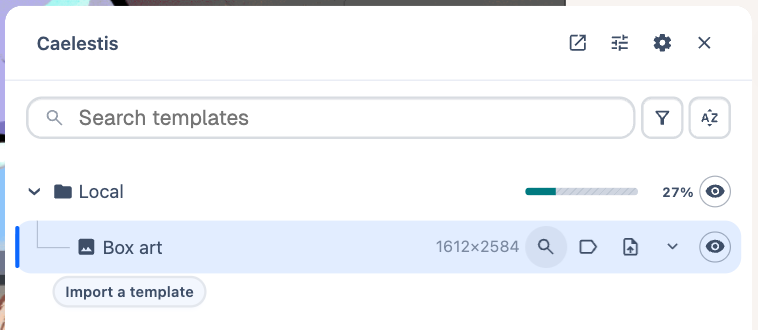 A template row with its hover actions visible.