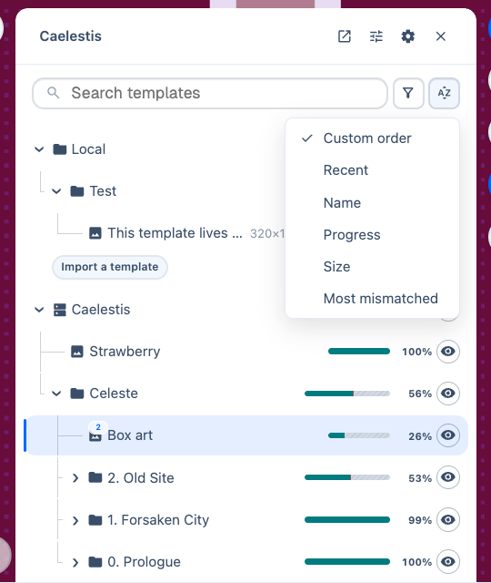 The sort menu beside the template search field.